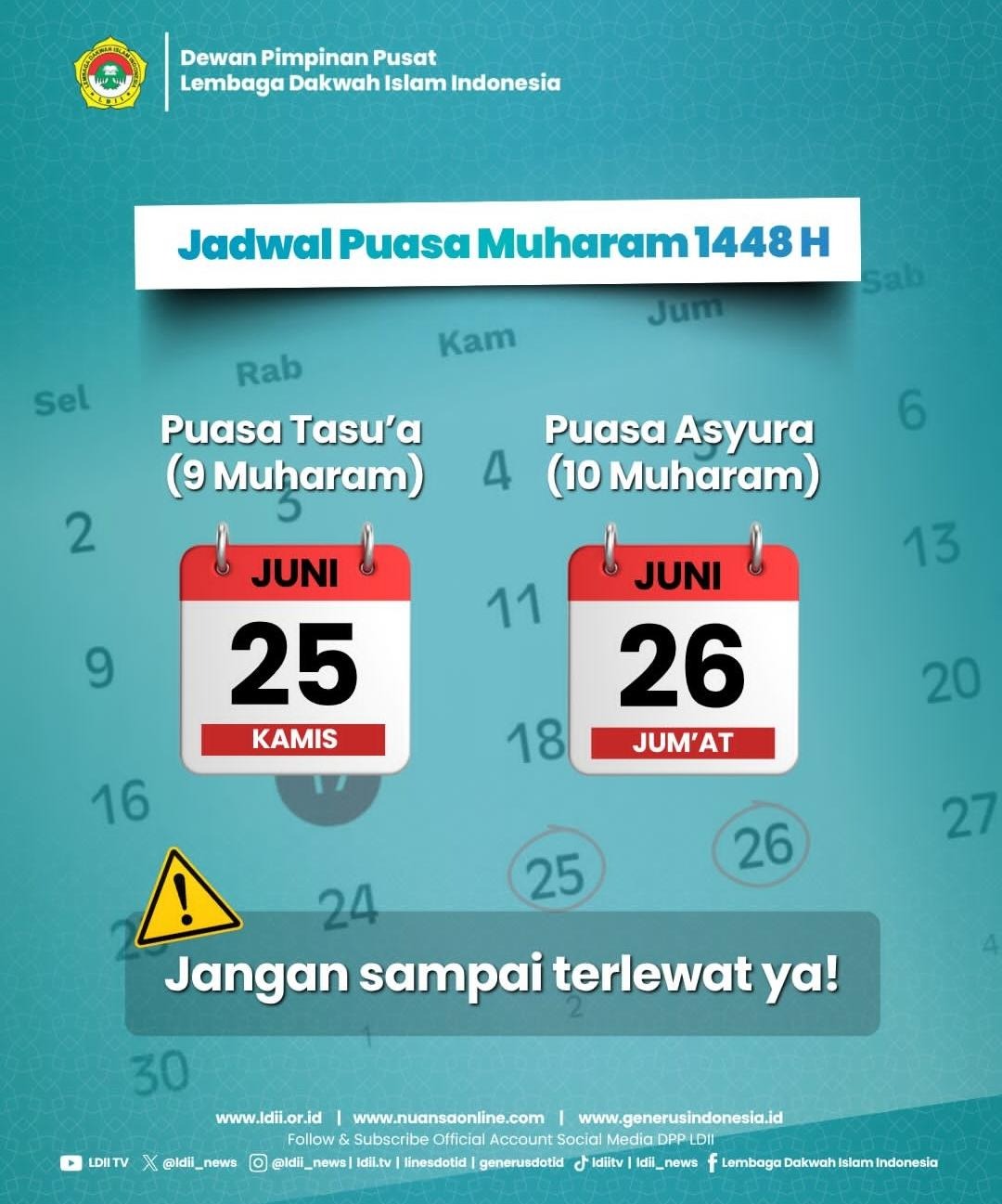 DPP LDII Tetapkan 1 Muharam 1448 H, Puasa Asyura Jatuh 26 Juni 2026