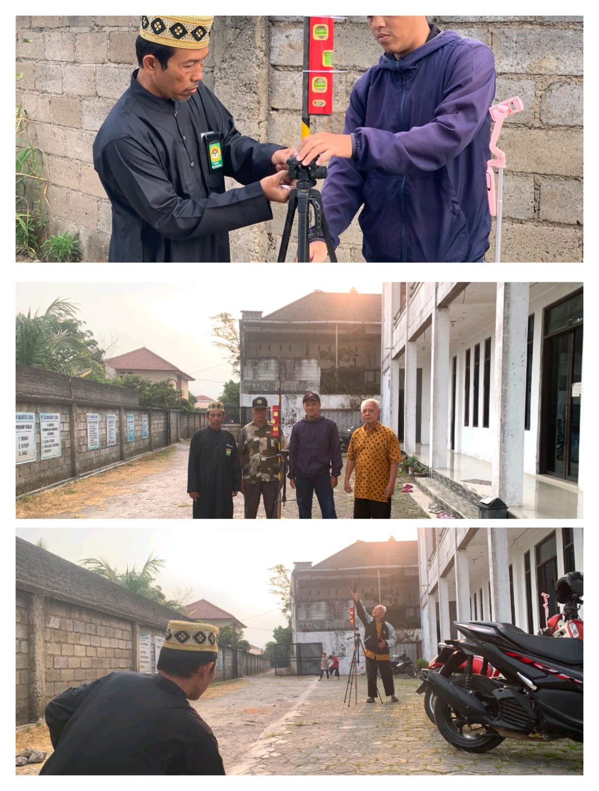 Pengurus LDII Rancaekek bersama DKM Masjid Ar Robbani melakukan pengamatan Rashdul Qiblat untuk memverifikasi arah kiblat di Desa Bojongloa, Kecamatan Rancaekek, Kabupaten Bandung.